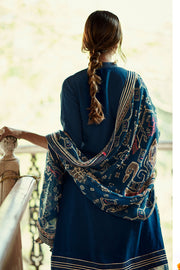 Royal Blue Russian Zari Mandarin Collar A Line Kurta With Dhoti Style Pant